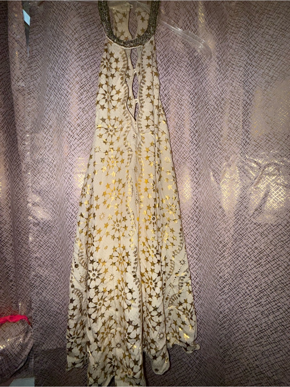 Kimchi Blue Cream Dress with Metallic Gold Motif - Picture 2 of 7